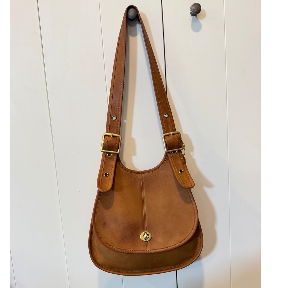 Vtg Rare Coach NYC Crescent Saddle Bag Tan Leather Bonnie Cashin Era Pre-Creed